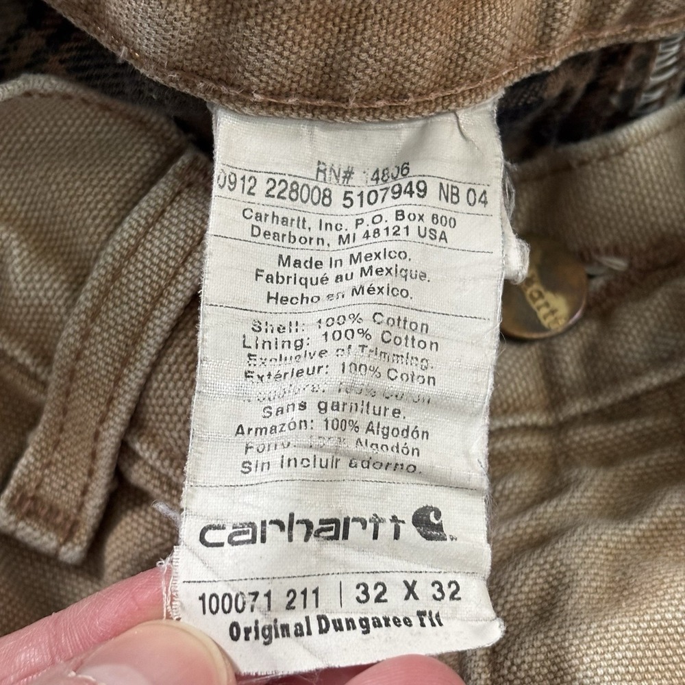 Vintage Carhartt Original Dungaree Fit Pants Mens Tan Flannel Lined Distressed - Picture 9 of 15